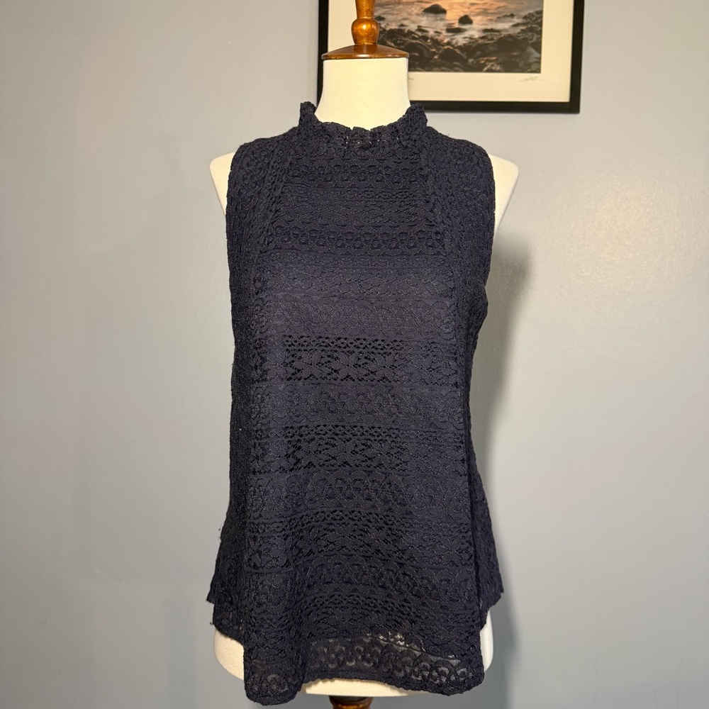 Ann Taylor Navy Lace Blouse